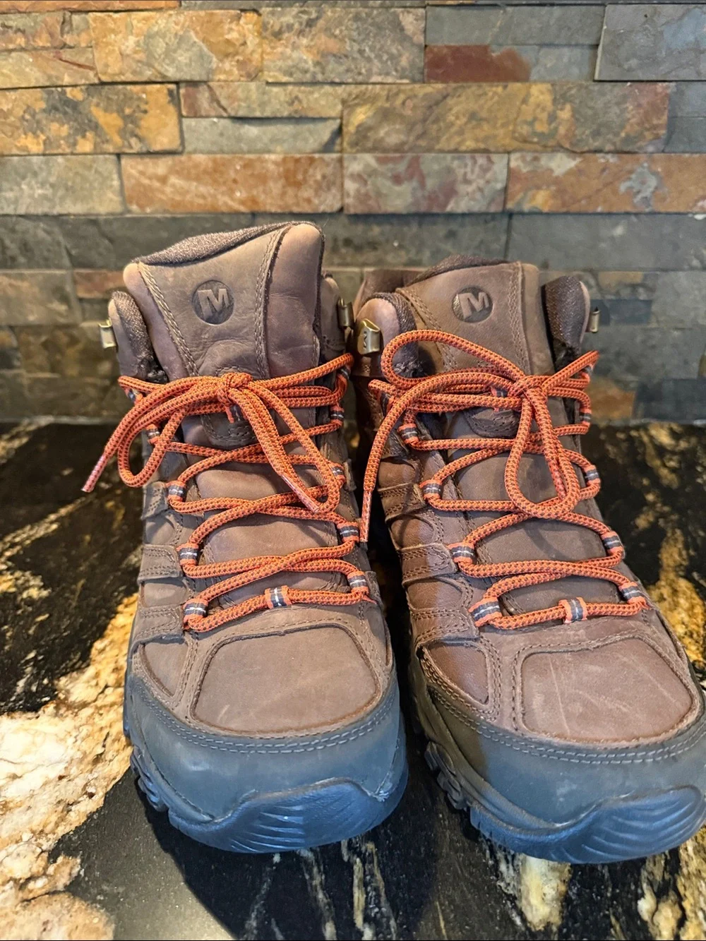 Men’s MERRELL Brown Hiking Boots with Orange Laces - Waterproof Trail Shoe